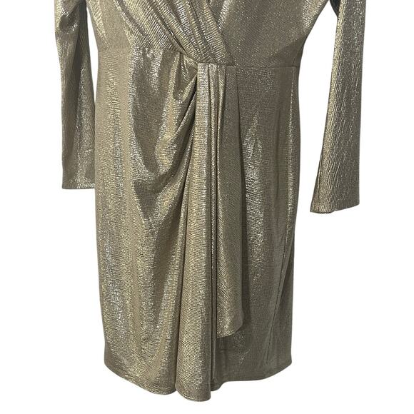 LAUREN RALPH LAUREN WOMENS 16 FAUX WRAP STRETCH COCKTAIL DRESS METALLIC GOLD NEW - Picture 9 of 14